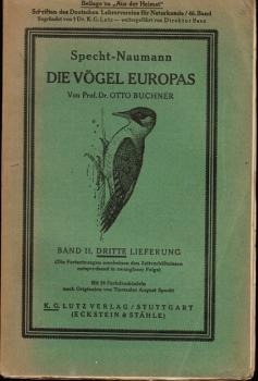 Specht-Naumann - Die Vögel Europas. Band II, dritte Lieferung (= Beilage zu "Aus der Heimat". Schriften des Deutschen Lehrervereins für Naturkunde/ 46. Band).