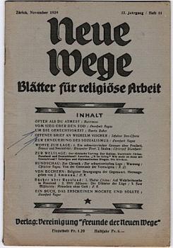 Neue Wege. Blätter für religiöse Arbeit. 33. Jahrgang, Heft 11
