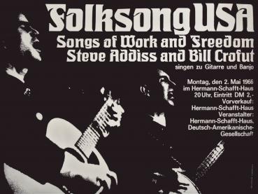 Deutsch-Amerikanische-Gesellschaft [Hrsg.];: Folksong USA : Songs of Work and Freedom Steve Addiss and Brill Crofut [Konzertplakat]