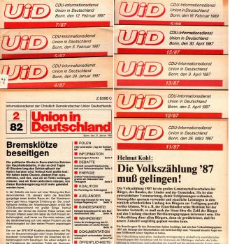 9 Hefte der Zeitschrift Union in Deutschland ; UiD : 2 / 1982 ; 4,5,7 / 1987 ; 11-13, 15 / 1987 ; 5 / 1989 [Bücherpaket]