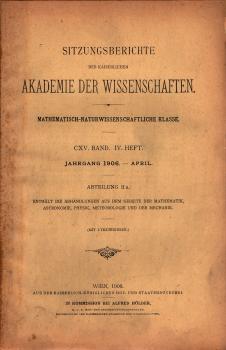 Sitzungsberichte : Abteilung 2a ; CXV. Band. IV. Heft