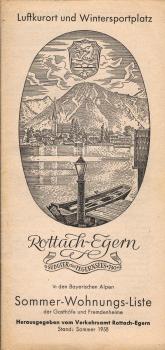 Rottach - Egern in den Bayerischen Alpen  :  Sommer - Wohnungs - Liste der Gasthöfe und Fremdenheime (Werbebroschüre)