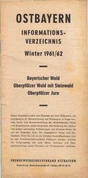 Ostbayern Informations - Verzeichnis Winter 1961 / 62 (Faltblatt)