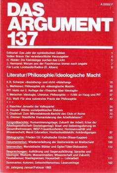 Das Argument. Zeitschrift für Philosophie und Sozialwissenschaften. Nr. 137 (25. Jahrgang. Januar/Februar 1983. Literatur/Philosophie/ideologische Macht).