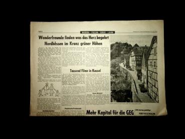 Wanderfreunde finden was das Herz begehrt Nordhessen im kranz grüner Höhen / Zeitungsblatt aus : Niederhessische Zeitung (NHZ) Kreis Werra - Fulda - Eder - Lahn, Juli 1964.
