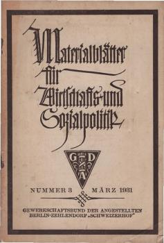 Materialblätter für Wirtschafts- und Sozialpolitik. Nummer 3.