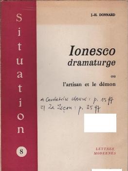 Ionesco dramaturge ou l'artisan et le démon.