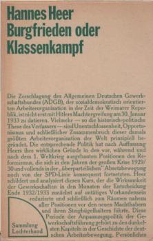Burgfrieden oder Klassenkampf : Zur Politik d. sozialdemokrat. Gewerkschaften 1930 - 1933.