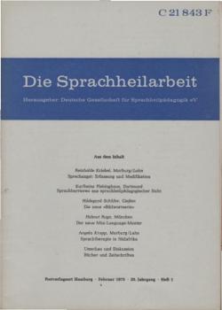 Die Sprachheilarbeit. 20. Jg., 1975, Heft 1.