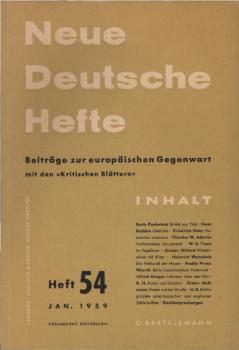 Neue Deutsche Hefte. Beiträge zur europäischen Gegenwart; Heft 54, Jan. 1959.