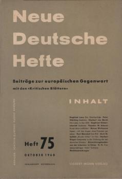 Neue Deutsche Hefte. Beiträge zur europäischen Gegenwart; Heft 75, Okt. 1960.