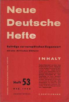Neue Deutsche Hefte. Beiträge zur europäischen Gegenwart; Heft 53, Dez. 1958.