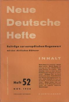 Neue Deutsche Hefte. Beiträge zur europäischen Gegenwart; Heft 52, Nov. 1958.