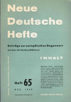 Neue Deutsche Hefte. Beiträge zur europäischen Gegenwart mit den "Kritischen Blätern"; Heft 65, Dez. 1959.