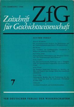 Zeitschrift für Geschichtswissenschaft (ZfG). Heft 7, XVI. Jahrgang, 1968.