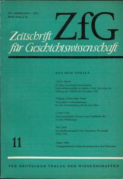 Zeitschrift für Geschichtswissenschaft (ZfG). Heft 11, XX. Jahrgang, 1972.