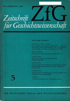 Zeitschrift für Geschichtswissenschaft (ZfG). Heft 5, XVI. Jahrgang, 1968.