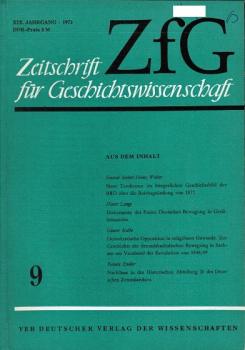 Zeitschrift für Geschichtswissenschaft (ZfG). Heft 9, XX Jahrgang, 1972.