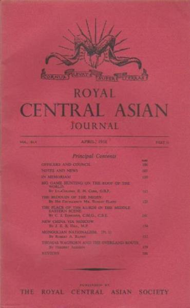Journal of the Royal Central Asian Society; Vol. XLV., Part II, April 1958.