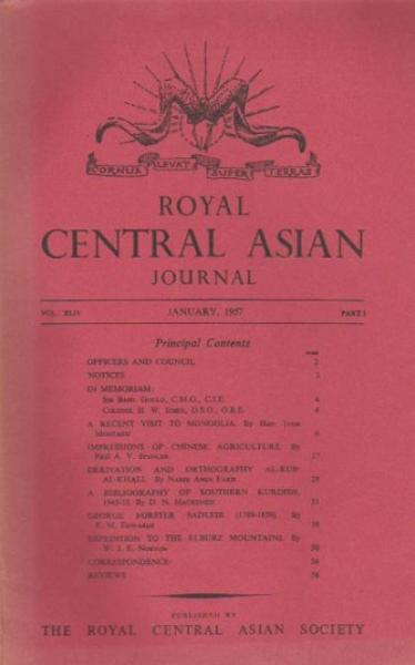 Journal of the Royal Central Asian Society; Vol. XLIV., Part I, January 1957.