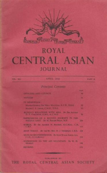 Journal of the Royal Central Asian Society; Vol. XLI., Part II, April 1954.