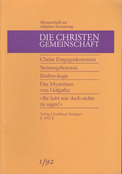 Die Christengemeinschaft. Monatsschrift zur religiösen Erneuerung, 64 Jg., Heft 1/1992.