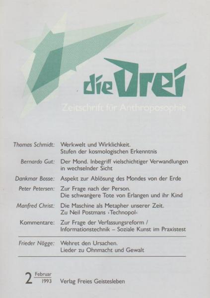 Die Drei. Zeitschrift für Anthroposophie; 63. Jahrg., Heft 2, Februar 1993.