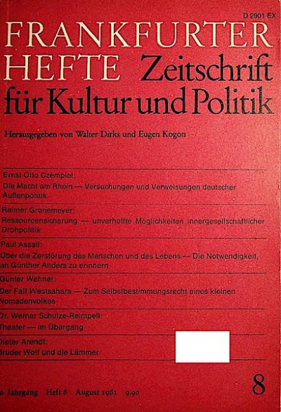 Frankfurter Hefte. Zeitschrift für Kultur und Politik. 36. Jahrgang Heft 8 August