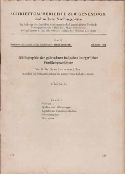 Schrifttumsberichte zur Genealogie und zu ihren Nachbargebieten. Band 2: 6. Literaturbericht, Oktober 1968