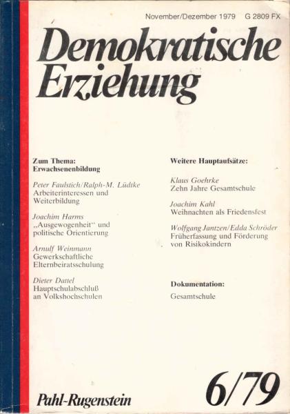 Demokratische Erziehung. Heft 6, November / Dezember 1979.