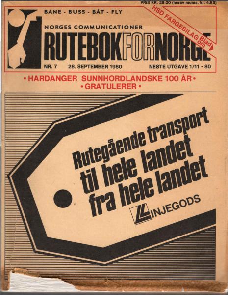 Kursbuch Norwegen 1980 / Rutebok for Norge (Norges Communicationer) ; Nr. 7, 28. September 1980
