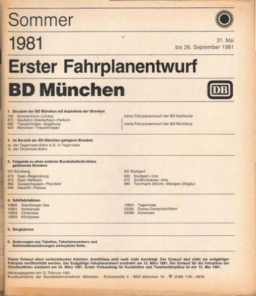 Erster Fahrplanentwurf BD Hamburg ; Sommer 1981.