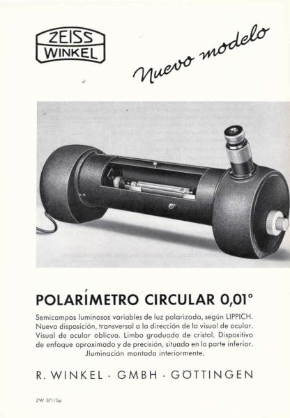 Zeiss Winkel. Polarimetro circular 0,01°. [Werbeblatt]