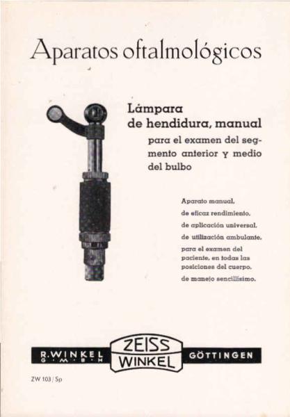Zeiss WInkel. Aparatos oftalmologicos. [Werbeblatt]