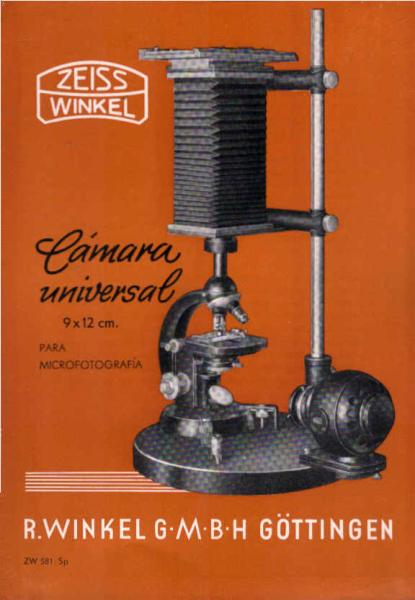 Zeiss Winkel. Cámera universal 9x12 cm. Para Microfotorafia. [Werbeblatt]