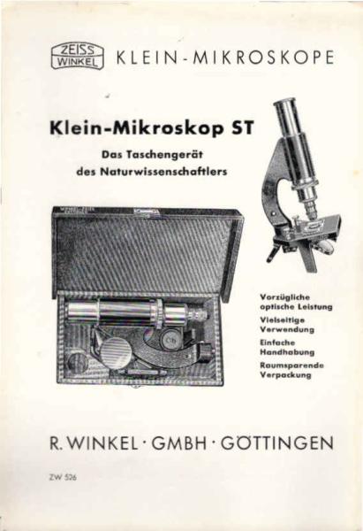 Zeiss Winkel. Klein Mikroskope : Klein-Mikroskop ST. [Werbeblatt]