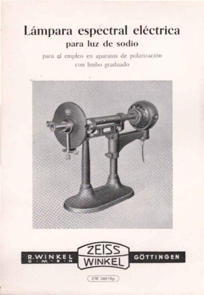 Zeiss Winkel. Lámpara espectral eléctrica para luz de sodio. [Werbeblatt]
