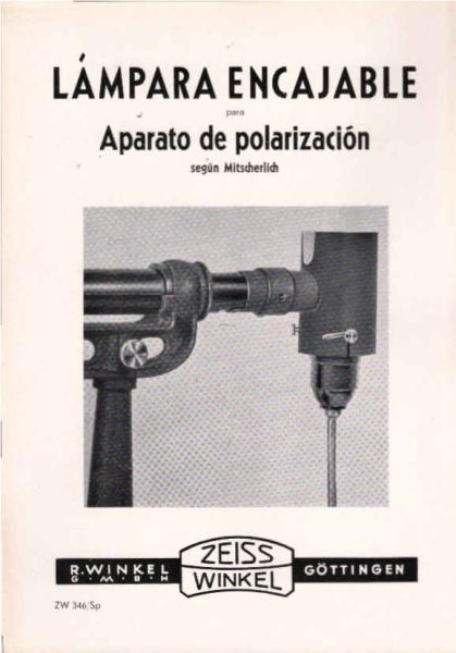 Zeiss Winkel. Lámpara encajable para Aparato de polarización segun Mitscherlich. [Werbeblatt]