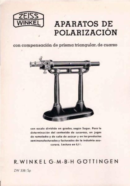 Zeiss Winkel. Aparatos de Polarización con compensación de prisma triangular, de cuarzo. [Werbeblatt]