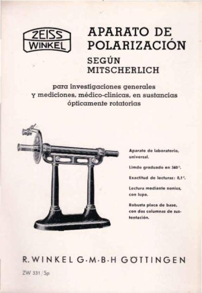 Zeiss Winkel. Aparato de Polarización : Según Mitscherlich. [Werbeblatt]
