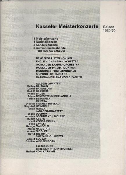 Kasseler Meisterkonzerte Saison 1969/70 (Prospekt)