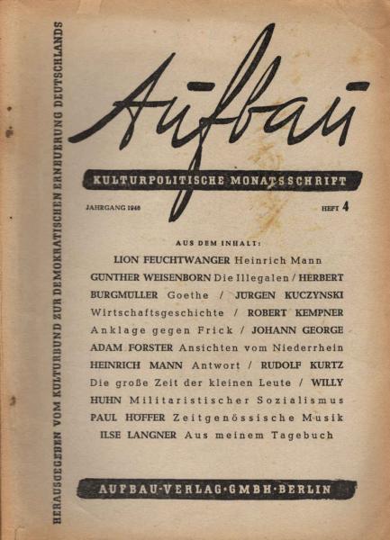 Aufbau. Kulturpolitische Monatsschrift. Jahrgang 1946, Heft 2.