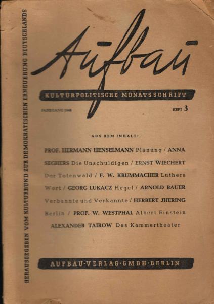 Aufbau. Kulturpolitische Monatsschrift. Jahrgang 1946, Heft 3.