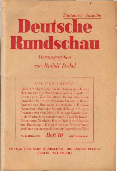 Deutsche Rundschau ; Heft 10 (Oktober 1947).