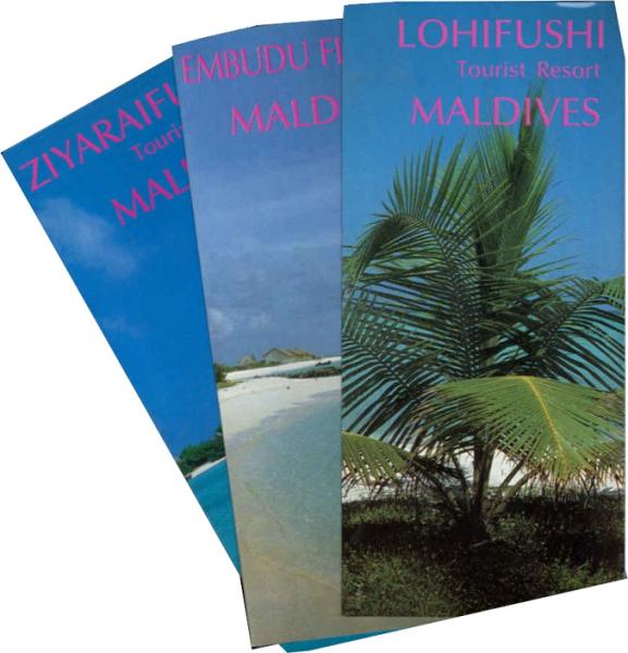 Ziyaraifushi, Lohifushi, Emubu Finolhu : Malediven. Satz von 3 Reiseprospekten.