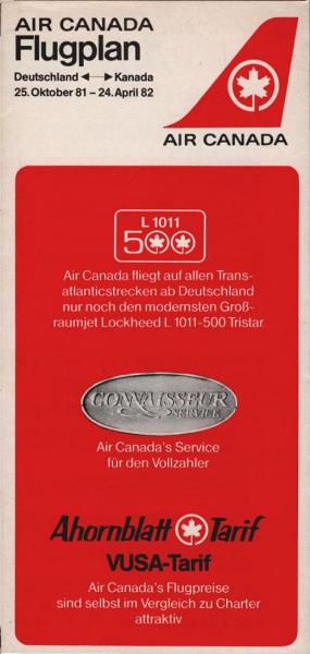 Air Canada. Flugplan. Deutschland - Kanada. 25.Oktober 81-24.April 82.