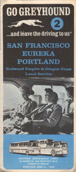Greyhound Bus Timetable 2: San Francisco-Eureka-Portland (June 21, 1968)