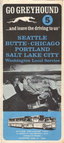 Greyhound Bus Timetable 2: Seattle-Butte-Chicago-Portland-Salt Lake City (June 21, 1968)