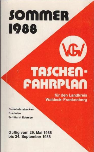 Taschenfahrplan für den Landkreis Waldeck-Frankenberg. Eisenbahnstrecken, Buslinien, Schiffahrt Edersee. Sommer 1988. Gültig vom 29. Mai 1988 bis 24. September 1988