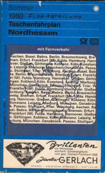Taschenfahrplan Nordhessen Sommer 1980. Gültig vom 1.Juni bis 27. September 1980.